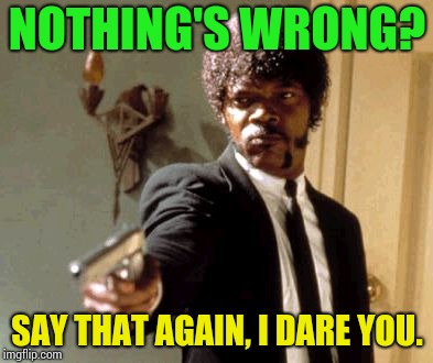 Say That Again I Dare You Meme | NOTHING'S WRONG? SAY THAT AGAIN, I DARE YOU. | image tagged in memes,say that again i dare you | made w/ Imgflip meme maker