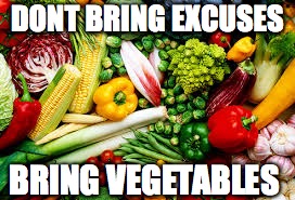 Veggies | DONT BRING EXCUSES; BRING VEGETABLES | image tagged in veggies | made w/ Imgflip meme maker
