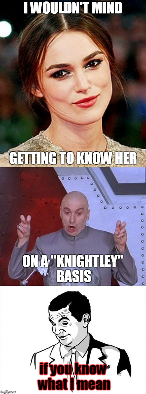 I WOULDN'T MIND; GETTING TO KNOW HER; ON A "KNIGHTLEY" BASIS; if you know what I mean | made w/ Imgflip meme maker