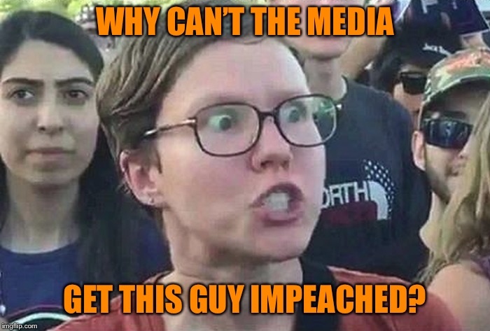 Triggered Liberal | WHY CAN’T THE MEDIA GET THIS GUY IMPEACHED? | image tagged in triggered liberal | made w/ Imgflip meme maker