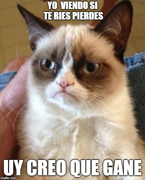 Grumpy Cat Meme | YO  VIENDO SI TE RIES PIERDES; UY CREO QUE GANE | image tagged in memes,grumpy cat | made w/ Imgflip meme maker