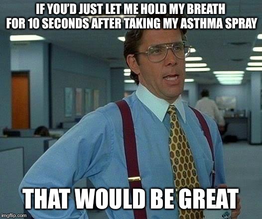 That Would Be Great Meme | IF YOU’D JUST LET ME HOLD MY BREATH FOR 10 SECONDS AFTER TAKING MY ASTHMA SPRAY; THAT WOULD BE GREAT | image tagged in memes,that would be great | made w/ Imgflip meme maker