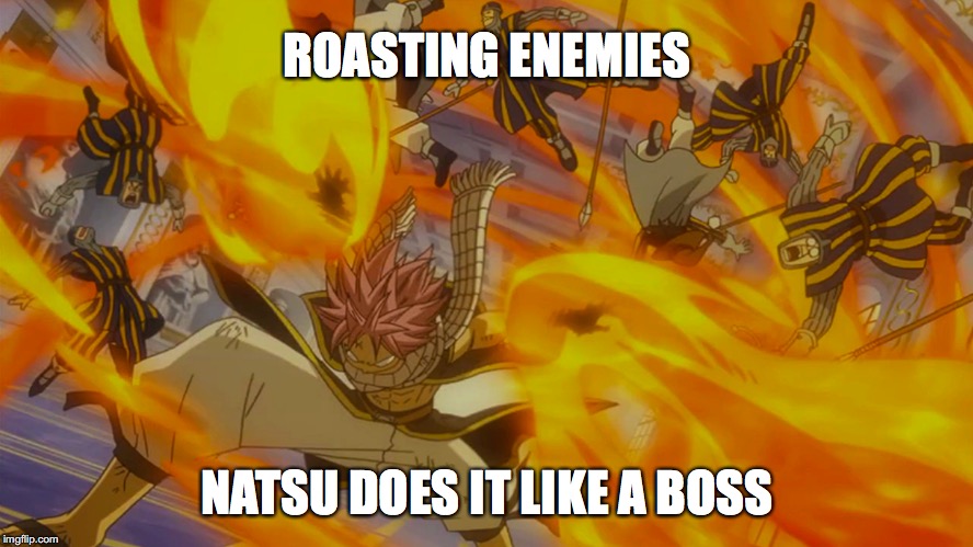 Roasting enemies like a boss | ROASTING ENEMIES; NATSU DOES IT LIKE A BOSS | image tagged in meme,natsu fairytail | made w/ Imgflip meme maker