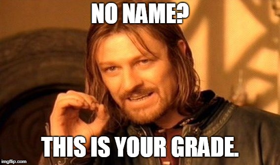 One Does Not Simply | NO NAME? THIS IS YOUR GRADE. | image tagged in memes,one does not simply | made w/ Imgflip meme maker