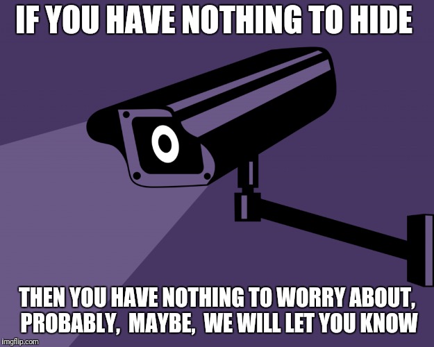 Meh  | IF YOU HAVE NOTHING TO HIDE; THEN YOU HAVE NOTHING TO WORRY ABOUT,  PROBABLY,  MAYBE,  WE WILL LET YOU KNOW | image tagged in camera | made w/ Imgflip meme maker