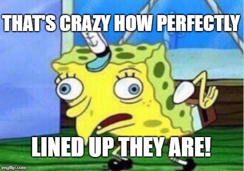 Mocking Spongebob Meme | THAT'S CRAZY HOW PERFECTLY LINED UP THEY ARE! | image tagged in memes,mocking spongebob | made w/ Imgflip meme maker