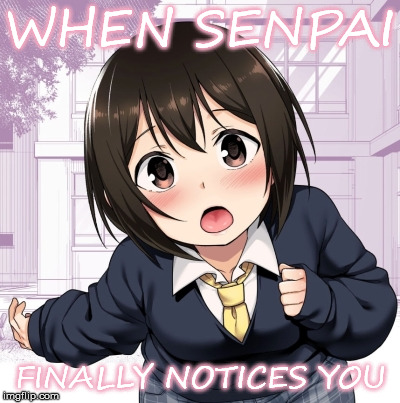 WHEN SENPAI; FINALLY NOTICES YOU | image tagged in yaoi,pretty boy,notice me senpai,that feeling when | made w/ Imgflip meme maker