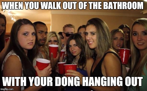 Awkward Party | WHEN YOU WALK OUT OF THE BATHROOM; WITH YOUR DONG HANGING OUT | image tagged in awkward party | made w/ Imgflip meme maker
