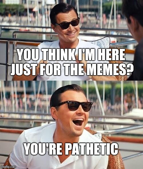 Leonardo Dicaprio Wolf Of Wall Street Meme | YOU THINK I'M HERE JUST FOR THE MEMES? YOU'RE PATHETIC | image tagged in memes,leonardo dicaprio wolf of wall street | made w/ Imgflip meme maker