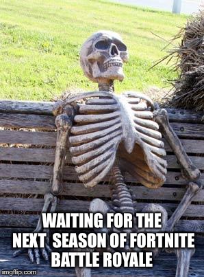 Waiting Skeleton Meme | WAITING FOR THE NEXT  SEASON OF FORTNITE BATTLE ROYALE | image tagged in memes,waiting skeleton | made w/ Imgflip meme maker