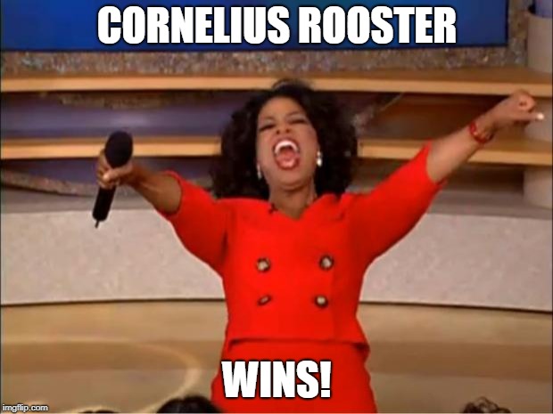 Oprah You Get A Meme | CORNELIUS ROOSTER WINS! | image tagged in memes,oprah you get a | made w/ Imgflip meme maker