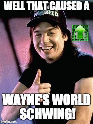 Wayne's world  | WELL THAT CAUSED A; WAYNE'S WORLD SCHWING! | image tagged in wayne's world | made w/ Imgflip meme maker