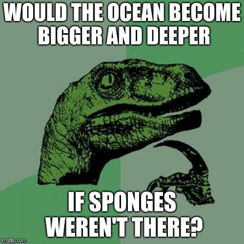 OOOOOOOOOOOOOOOOOOOO Who lives in a pineapple under the sea? | WOULD THE OCEAN BECOME BIGGER AND DEEPER; IF SPONGES WEREN'T THERE? | image tagged in memes,philosoraptor,spongebob | made w/ Imgflip meme maker