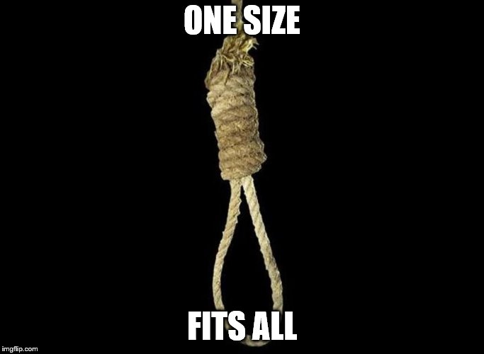 noose | ONE SIZE; FITS ALL | image tagged in noose | made w/ Imgflip meme maker