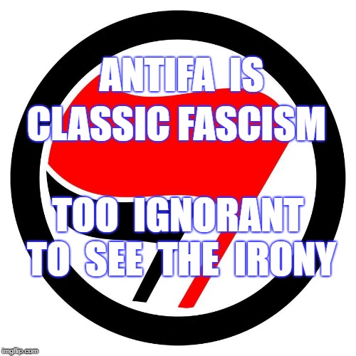 Antifa is fascist | ANTIFA  IS; CLASSIC FASCISM; TOO  IGNORANT  TO  SEE  THE  IRONY | image tagged in antifa,fascist,facism,socialism,irony,brownshirts | made w/ Imgflip meme maker
