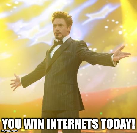 Robert Downey Jr Iron Man | YOU WIN INTERNETS TODAY! | image tagged in robert downey jr iron man | made w/ Imgflip meme maker