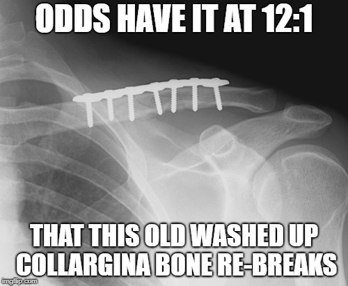 ODDS HAVE IT AT 12:1; THAT THIS OLD WASHED UP COLLARGINA BONE RE-BREAKS | image tagged in packers,green bay packers,packers suck,go bears,chicago bears | made w/ Imgflip meme maker