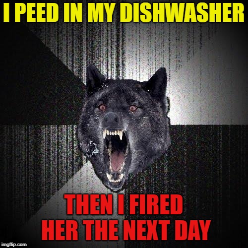 I PEED IN MY DISHWASHER THEN I FIRED HER THE NEXT DAY | image tagged in memes,insanity wolf | made w/ Imgflip meme maker