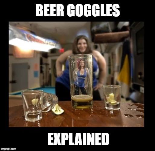 A picture IS worth a thousand words!  ...or is it a thousand pounds? | BEER GOGGLES; EXPLAINED | image tagged in funny memes,beer goggles,babes,beer,drinking,drunk | made w/ Imgflip meme maker