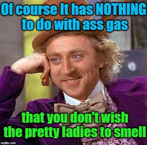 Creepy Condescending Wonka Meme | Of course It has NOTHING to do with ass gas that you don't wish the pretty ladies to smell | image tagged in memes,creepy condescending wonka | made w/ Imgflip meme maker