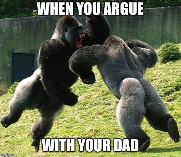 GorillaFight | WHEN YOU ARGUE; WITH YOUR DAD | image tagged in gorillafight | made w/ Imgflip meme maker