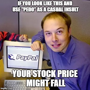 IF YOU LOOK LIKE THIS AND USE "PEDO" AS A CASUAL INSULT; YOUR STOCK PRICE MIGHT FALL | image tagged in pedoelon | made w/ Imgflip meme maker