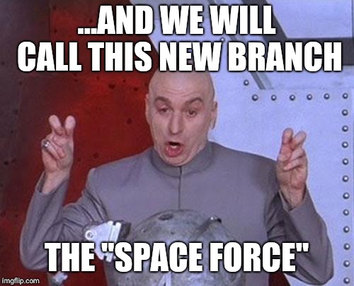 Dr Evil Laser Meme | ...AND WE WILL CALL THIS NEW BRANCH; THE "SPACE FORCE" | image tagged in memes,dr evil laser | made w/ Imgflip meme maker