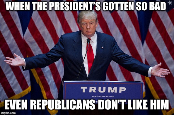 Donald Trump | WHEN THE PRESIDENT’S GOTTEN SO BAD; EVEN REPUBLICANS DON’T LIKE HIM | image tagged in donald trump | made w/ Imgflip meme maker