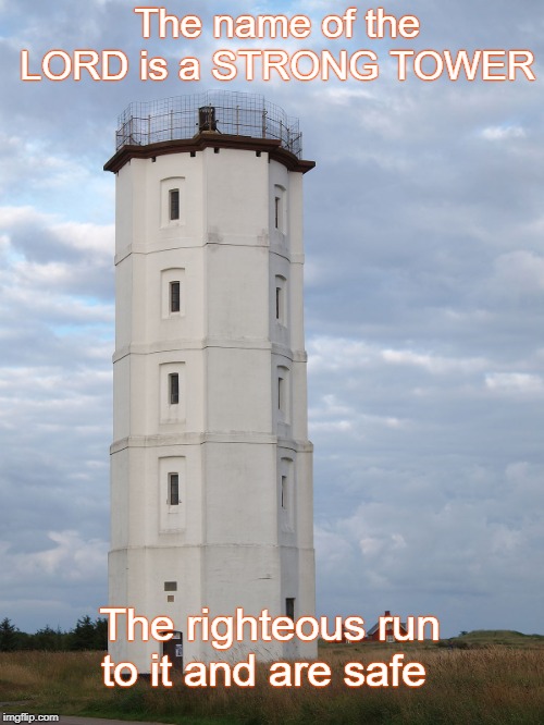 Proverbs 18:10  The Lord is a Strong Tower | The name of the LORD is a STRONG TOWER; The righteous run to it and are safe | image tagged in bible,holy bible,holy spirit,verse,lord,bible verse | made w/ Imgflip meme maker