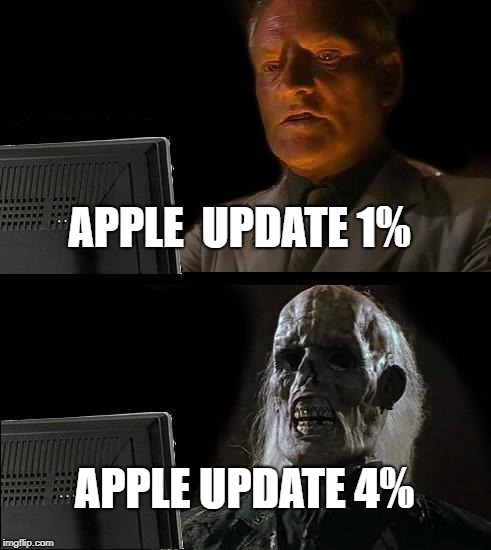 I'll Just Wait Here | APPLE  UPDATE 1%; APPLE UPDATE 4% | image tagged in memes,ill just wait here | made w/ Imgflip meme maker