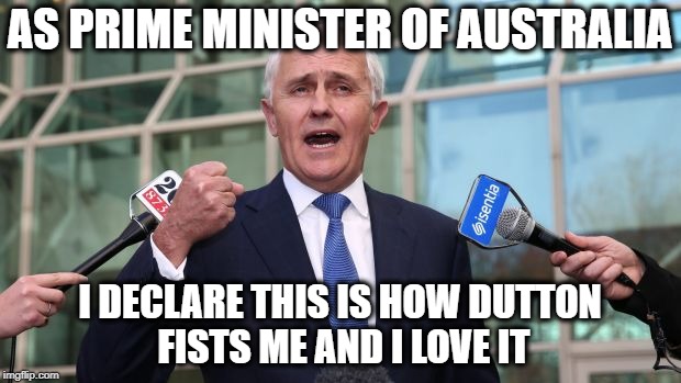 Turnbull fisting | AS PRIME MINISTER OF AUSTRALIA; I DECLARE THIS IS HOW DUTTON FISTS ME AND I LOVE IT | image tagged in turnbull fisting | made w/ Imgflip meme maker