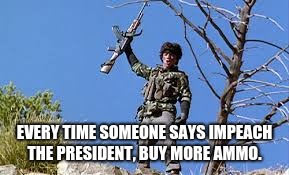 Wolverines | EVERY TIME SOMEONE SAYS IMPEACH THE PRESIDENT, BUY MORE AMMO. | image tagged in wolverines | made w/ Imgflip meme maker