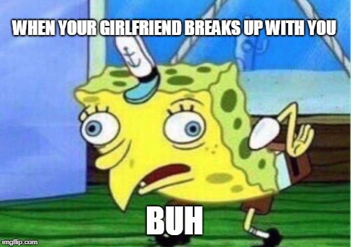 Mocking Spongebob Meme | WHEN YOUR GIRLFRIEND BREAKS UP WITH YOU; BUH | image tagged in memes,mocking spongebob | made w/ Imgflip meme maker