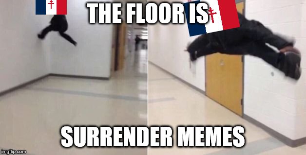 Vive la france | THE FLOOR IS; SURRENDER MEMES | image tagged in the floor is,france,surrender | made w/ Imgflip meme maker