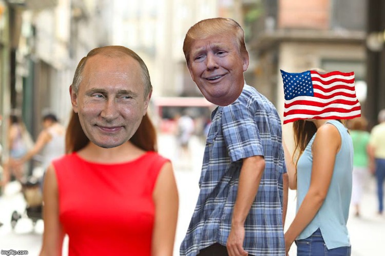 Distracted President | image tagged in vladimir putin,donald trump | made w/ Imgflip meme maker