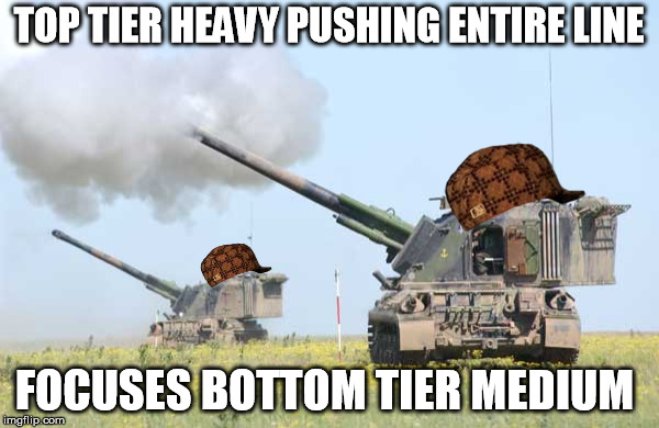 Artillery  | TOP TIER HEAVY PUSHING ENTIRE LINE; FOCUSES BOTTOM TIER MEDIUM | image tagged in world of tanks,douchebag | made w/ Imgflip meme maker