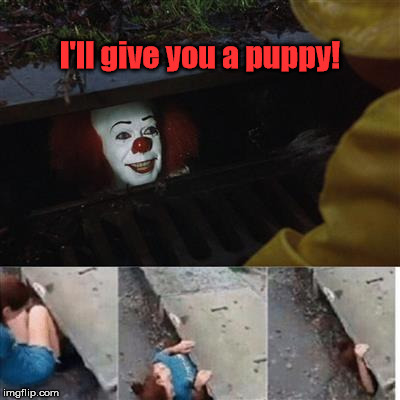 IT Sewer / Clown  | I'll give you a puppy! | image tagged in it sewer / clown | made w/ Imgflip meme maker