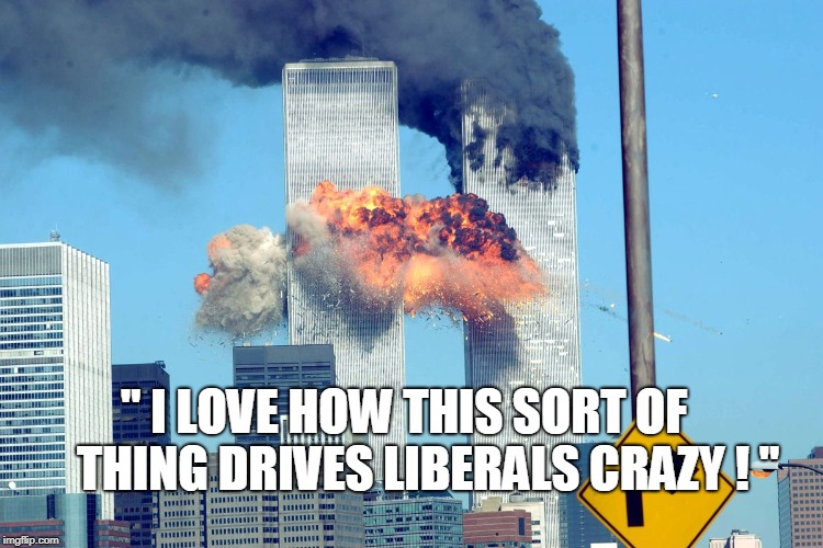 " I LOVE HOW THIS SORT OF     THING DRIVES LIBERALS CRAZY ! " | image tagged in 9/11 | made w/ Imgflip meme maker