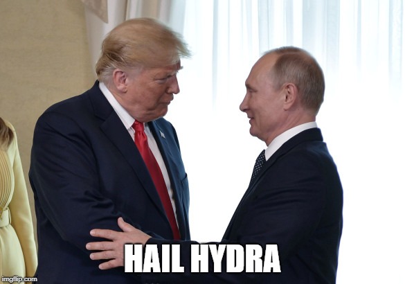 Putin getting briefed by his Asset | HAIL HYDRA | image tagged in vladimir putin,putin,donald trump,trump | made w/ Imgflip meme maker