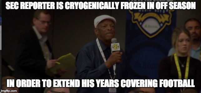 SEC REPORTER IS CRYOGENICALLY FROZEN IN OFF SEASON; IN ORDER TO EXTEND HIS YEARS COVERING FOOTBALL | image tagged in georgia,bulldogs | made w/ Imgflip meme maker