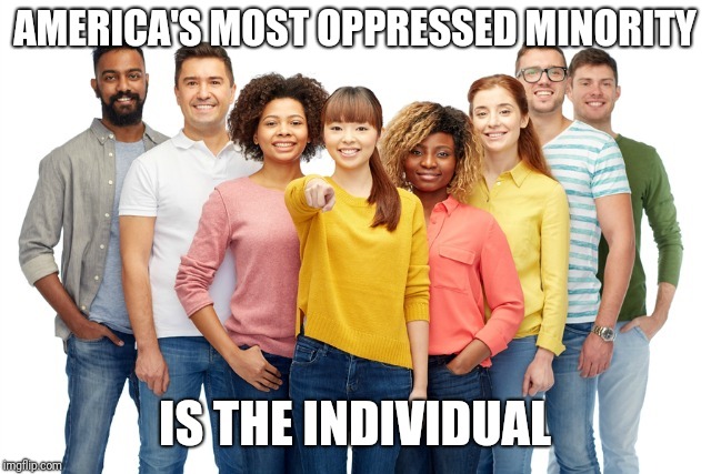 Individual |  AMERICA'S MOST OPPRESSED MINORITY; IS THE INDIVIDUAL | image tagged in libertarian | made w/ Imgflip meme maker