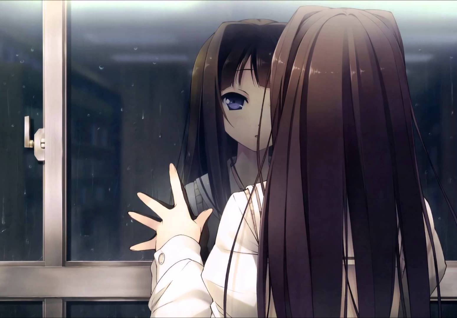 Anime girl reflection in window Blank Meme Template