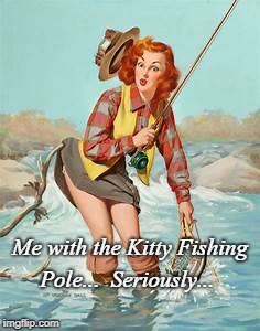 Kitty Fishing Pole... | Me with the Kitty Fishing Pole...  Seriously... | image tagged in me,can't cast,seriously | made w/ Imgflip meme maker