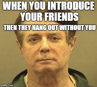 Manafort Mugshot | WHEN YOU INTRODUCE YOUR FRIENDS; THEN THEY HANG OUT WITHOUT YOU | image tagged in manafort mugshot | made w/ Imgflip meme maker