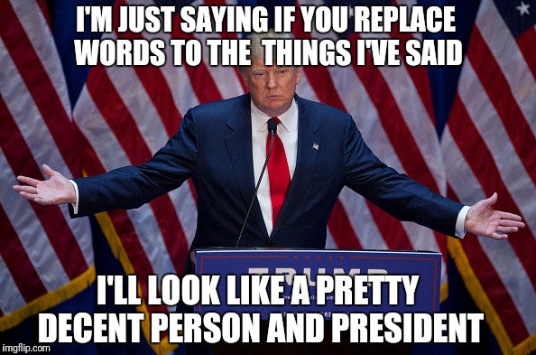 Do over! | I'M JUST SAYING IF YOU REPLACE WORDS TO THE  THINGS I'VE SAID; I'LL LOOK LIKE A PRETTY DECENT PERSON AND PRESIDENT | image tagged in donald trump | made w/ Imgflip meme maker