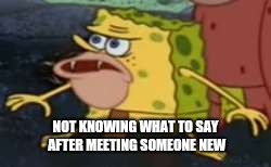 Spongegar Meme | NOT KNOWING WHAT TO SAY AFTER MEETING SOMEONE NEW | image tagged in memes,spongegar | made w/ Imgflip meme maker