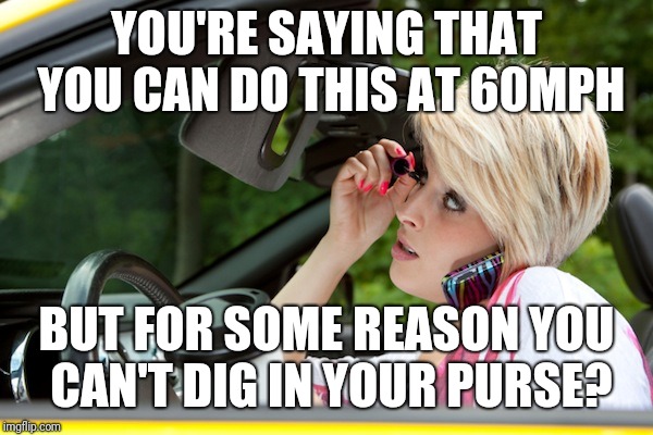 YOU'RE SAYING THAT YOU CAN DO THIS AT 60MPH BUT FOR SOME REASON YOU CAN'T DIG IN YOUR PURSE? | made w/ Imgflip meme maker
