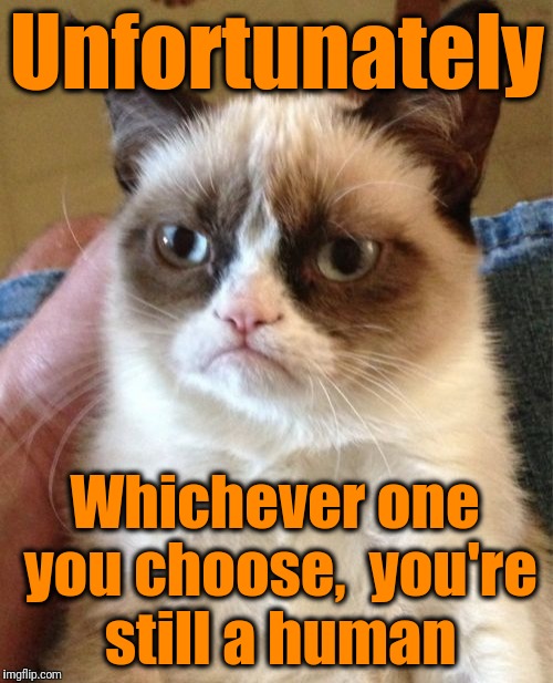 Grumpy Cat Meme | Unfortunately Whichever one you choose,  you're still a human | image tagged in memes,grumpy cat | made w/ Imgflip meme maker