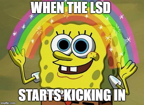 Imagination Spongebob | WHEN THE LSD; STARTS KICKING IN | image tagged in memes,imagination spongebob | made w/ Imgflip meme maker