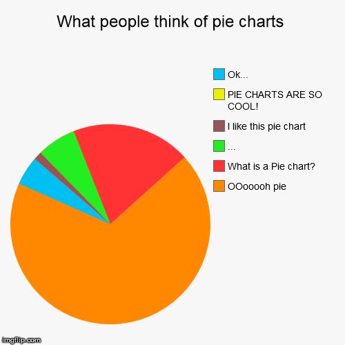 What people think of pie charts | OOooooh pie, What is a Pie chart?, ..., I like this pie chart, PIE CHARTS ARE SO COOL!, Ok... | image tagged in funny,pie charts | made w/ Imgflip chart maker